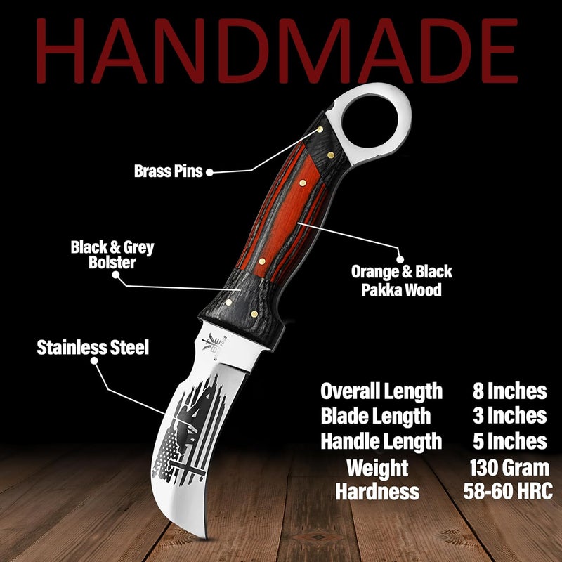 BE BREAK EDGE Handmade Stainless Steel Lineman’s Hawkbill knife with Leather sheath, Heavy Duty Utility Knife blade Electrician Wire Skinning knife for professional. - Image 2